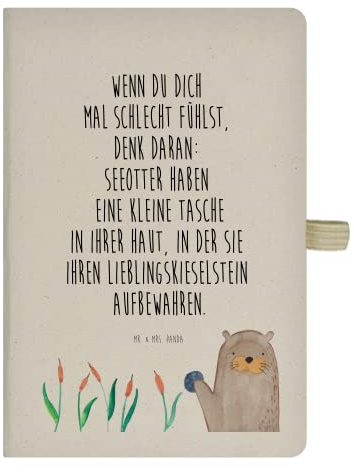 Mr. & Mrs. Panda DIN A5 Baumwoll Notizbuch Otter mit Stein - Geschenk, Adressbuch, Kladde, Notizheft, Skizzenbuch, Notizblock, Fischotter, Seeotter, Otter Seeotter See Otter, Notizen