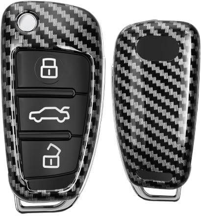 kwmobile Autoschlüssel Hülle kompatibel mit Audi 3-Tasten Klappschlüssel - Hardcover Schutzhülle Schlüsselhülle Cover Carbon Schwarz