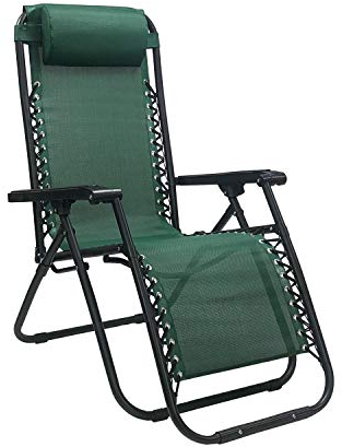 Totò Piccinni Sedia Gravity gravità Zero Sdraio da Giardino Poltrona Relax Pieghevole Salvaspazio Tubolari Acciaio 24mm Reclinabile Tessuto in Textilene (Verde)