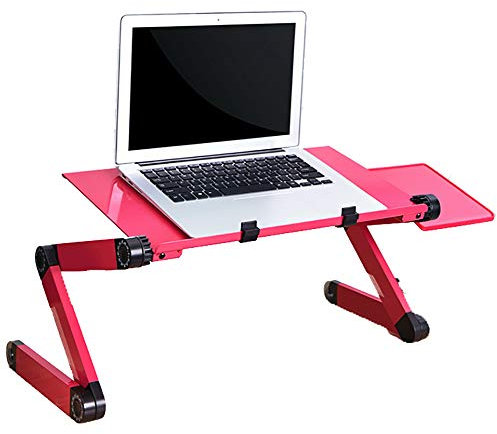 RANHOME laptop sängbord, bärbar laptop säng brickbord, lätt aluminiumlegering laptopbord, vikbar laptop skrivbord säng med musplattform, multifunktionell laptop sängbord, rosa