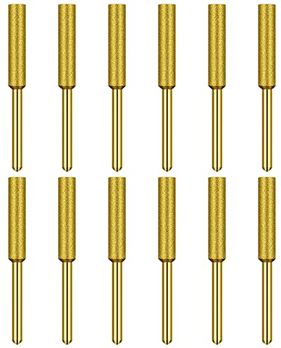 QINIZX 12 Pack Diamond Chainsaw Sharpener Burr Files 1/8 Shank, 3/16 Inch Replacement Sharpening Stones, Titanium Plated Sharpening Wheels Polishing Grinding Tool Grinding Bits (3/16 Inch/ 4.8 mm)