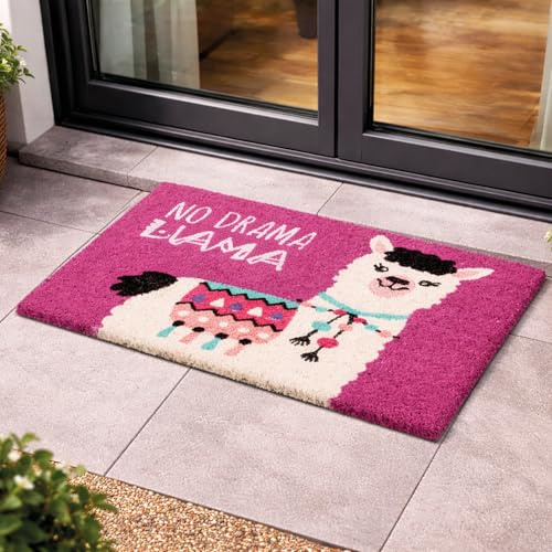 Carpido Eingangsmatte Kokos Türmatte Innen - Lama 40 x 60 cm (Rechteckig) | Rutschfeste Motiv Fußmatte 100% Kokosfaser Fussmatte natürliches Material für Innenbereich & überdachten Außenbereich robust