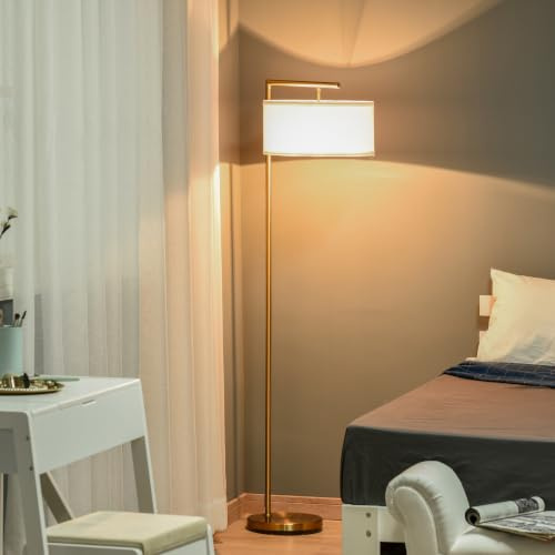 HOMCOM Floor Lamp Modern Standing Lamp Round Base 153cm Gold Tone and White