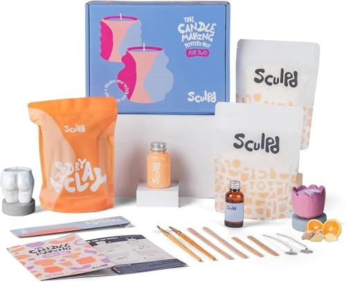 Sculpd Töpferei-Kit zur Kerzenherstellung mit lufttrocknendem Ton | Anfänger Starter-Kit zur Kerzenherstellung für Erwachsene mit Öko-Soja-Wachs, Duftöl, Lack, Werkzeugen und Anleitung