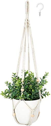 Mkono Fake Hanging Plant Macrame Hanger with Faux Greenery Boho Planter for Home Decoration