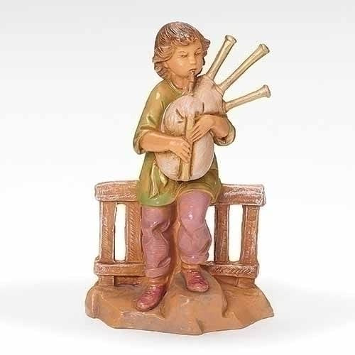 Fontanini by Roman Inc, Jonas, Boy Bagpiper, 5 Collection, Nativity Figure and Accessories, Hand Sculpted and Painted (3x2x5)