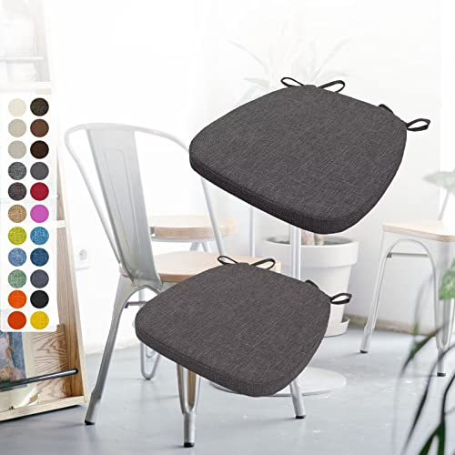 Uppsättning av 2 stolskuddar 40 x 38 x 5 cm med band, tvättbar sittdyna halkfri, stoldyna, sittdyna, avtagbart överdrag med dragkedja, perfekt för hem kontor kök matsal, kaffe grå