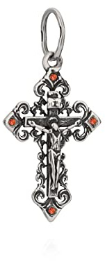 NKlaus 925 Croce d'argento sterling Zirconia arancione Ciondolo Crocifisso Ortodosso Battesimo 11092