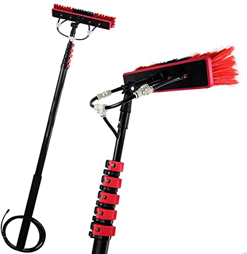 SANTUNK Window Cleaning Pole, 12-36FT Water Fed Telescopic Brush with Squeegee, Water/Hose Fed Pole, Cleaning Photovoltaic and Solar Panels,Outdoor Window Cleaner w/ 20M Hose (without Squeegee,3.6M)