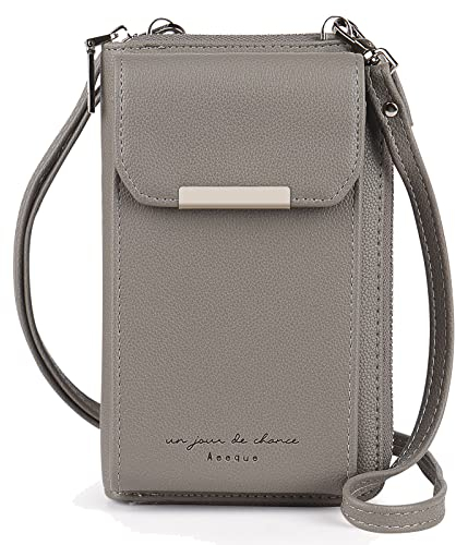 Aeeque Handytasche zum Umhängen Vegan Leder, Handy Tasche Damen Umhänge mit Verstellbar Abnehmbarer Schultergurt, Schlichte Handyumhängetaschen mit Kartenfächer für Smartphone unter 6,5 Zoll - Grau