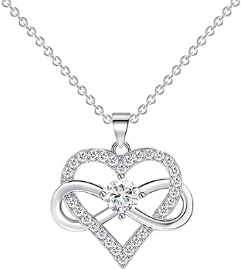 KONFEN Kette Damen Infinity Herz, Silber Halskette Y Kette, Herzkette Unendlich Kette Anhänger Infinity Halsketten Strass, Schmuck Geschenke für Mädchen Frauen Frau Valentinstag Jubiläum Geburtstag