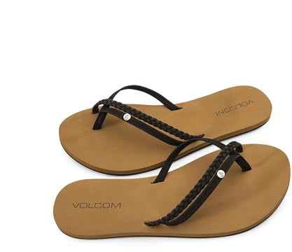 Volcom Women's Thrills Sandal – Recliner Comfort Foam Footbed, Braided Synthetic Leather Straps, Black - New, 8