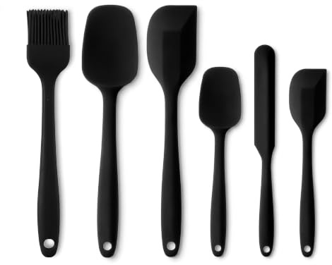 AEX 6X Silicone Spatula Set Silicone Kitchen Utensils Rubber Spatula Set BPA-Free Non-Stick and Heat Resistant for Baking and Mixing Utensil Set Black