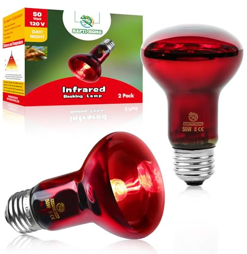 REPTI HOME Infrared Reptile Heat Lamp Bulbs,2 PCS 50W Reptiles & Amphibians Infrared Basking Spot Lamp Bulb, Red Heat Emitter Light for Chickens Coop