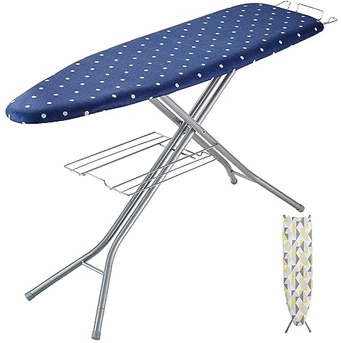 VEVOR Tabla de Planchar 140x37 cm Tabla de Planchar Plegable 4 Capas Gruesas Altura Ajustable de 64-97 cm Bandeja de Almacenaje Inferior Funda Anticalórica 100% Algodón Lavandería Hogar, 154x37x97 cm
