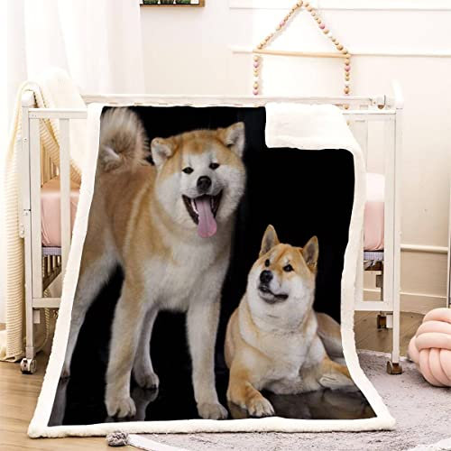 Kuscheldecke 150x200 Akita-Hund 3D Haustier Hund Warm Fleece-Decke Weich Flauschige Sherpa Wohndecke Microfaser Sofadecke Couchdecke Zweiseitige Decke Dekor Schlafzimmer Kollektion Winter