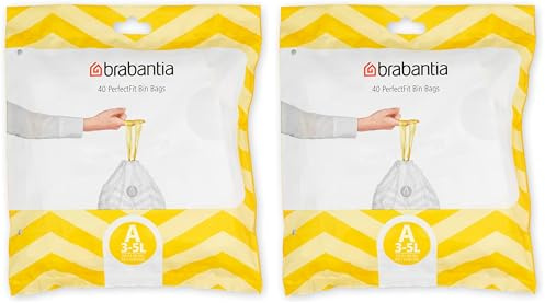 Brabantia Sacs Poubelle PerfectFit (Code A / 3L), Ultra Résistant, Poignées Coulissantes (40 Sacs) (Lot de 2)