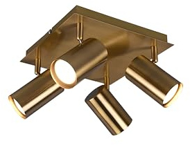 lightling modern Deckenlampe Julie, 4-flammiger Spotbalken, drehbar und schwenkbar, Deckenspot Spot Strahler Spotleiste, altmessing Metall, 4 x GU10 max. 35W, 24 x 24 cm