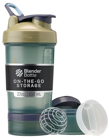BlenderBottle Shaker-Flasche mit Pillen-Organizer und Aufbewahrung für Proteinpulver, klassisches V2 ProStak System, 625 ml, Hellbraun