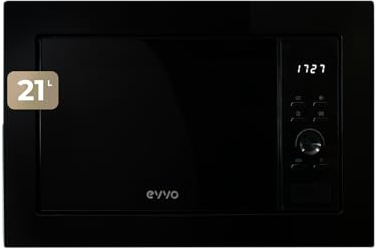 EVVO Microondas integrable Mi30 Black, 21L de Capacidad, Grill 1000W, Puerta y Marcos Efecto Brillante, Multifunción, Función Descongelar, Temporizador 60 Minutos,Display Digital (Acabado Negro)