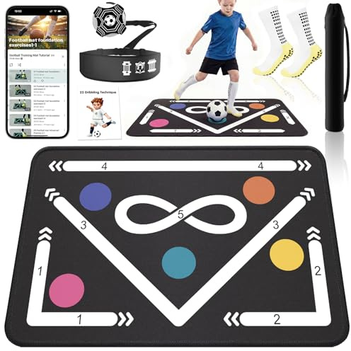 2F22E Soccer Footwork Training Mat with Video Training, Non-Slip Silent Soccer Practice Equipment for Ball Control & Agility, Waterproof 35.4x23.6 Indoor Outdoor Trainer for Kids Youth Beginners
