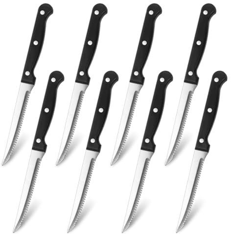 DMJJSD® Steak Knives Set of 8,9nch Steak Knife Set German High Carbon Stainless Steel Serrated Knife Utility Table Dinner Knives Ideal with Ergonomic PP Handle Cutlery Knives for Home/Restaurant