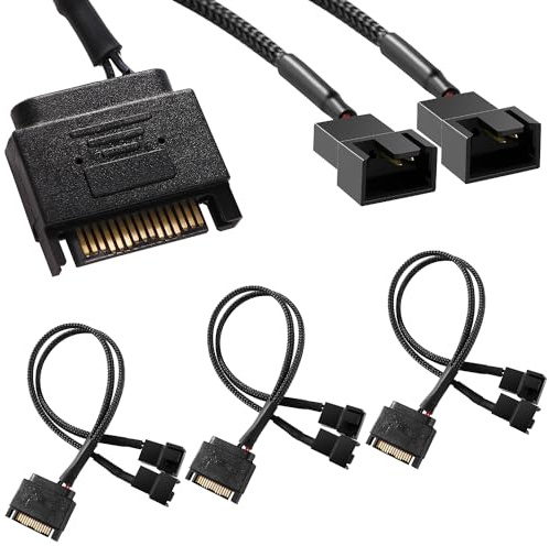 KUOQIY 3 Stücke SATA auf Lüfter Splitter Adapter Kabel, 15 Pin SATA auf 2 x 3 Pin / 4 Pin PMW 12V PC-Gehäuselüfter Stromadapterkabel, SATA auf Lüfter Konverter