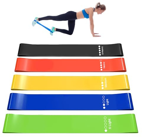 Set di Fasce Elastiche Fitness – 5 Livelli di Resistenza in Lattice di Alta Qualità – Perfette per Crossfit, Yoga, Pilates – 600 mm x 50 mm – Allenamento Completo