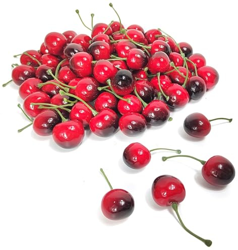 EQLEF Cerezas Artificiales Frutas, 72 Piezas Frutas de Plastico Cerezas Falsas Frutas Decorativas Frutas Plastico Juego de Cerezas para Decoración de Mesa