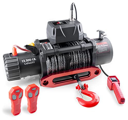 Rock-Hulk Kit de cabrestante eléctrico de cuerda sintética negra impermeable de 6,123.5 kg, capacidad de carga, cabrestante con mango de alambre