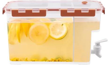Dispensador de bebidas, dispensador de agua de 6 litros con grifo y divisor, dispensador de bebidas para frigorífico, dispensador de limonada, dispensador de zumo para frigorífico, bidón con grifo, 34