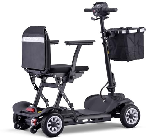 HZWJD Elektrische Rollstühle,4-Rad-Mobilitätsroller,Elektroroller Erwachsene,Rollstuhl Elektrisch Faltbar,Rollstuhl Faltbar Leicht,With Removable Lithium Battery black