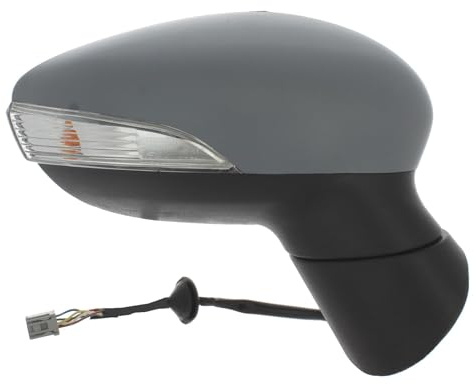 Electric Wing Door Mirror, Fits Ford Fiesta Mk7 2008-2013 | Primed Cover, Aspherical Chrome Heated Glass, Indicator Light, UK Drivers Side Right Replacement