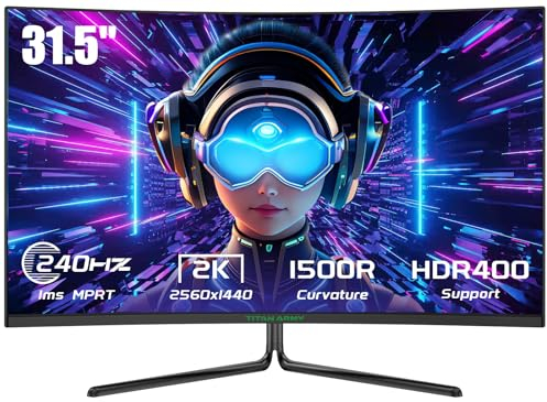 TITAN ARMY 32 Zoll 260Hz 2K Gaming Monitor Curved, QHD 2560 * 1440p, 1ms GTG, G-Sync & FreeSync, 1500R VA Panel Rahmenlos PC Bildschirm, HDR, 124% sRGB,240Hz VESA, HDMI 2.1, DP 1.4, C32C1S