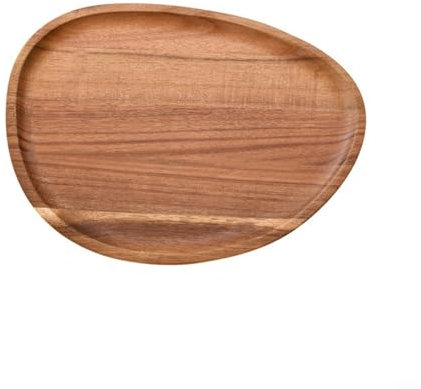 HEBEOT Bandeja de madera hecha a mano de madera de acacia maciza, ovalada, irregular, bandeja ovalada para servir café, bebidas, plato de té, postre (20 x 28)