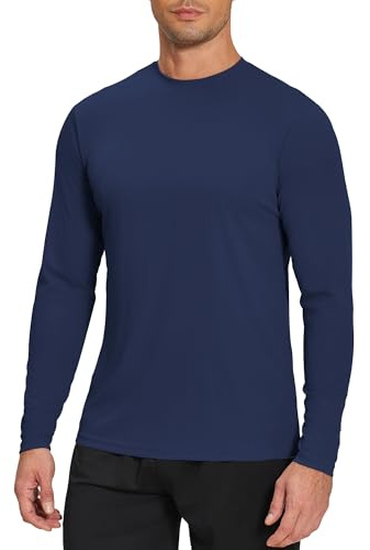 Weardear Sporttröjor för män, långärmad sportskjorta, andas, funktionell skjorta, lätt löpartröja, rund hals, gymskjorta, UPF 50 fitnesstopp, träningströja, Marinblå, XL