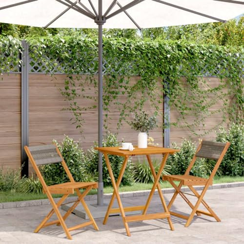 Homgoday Bistro-Set 3-teilig, grau aus Polypropylen und Massivholz, Gartenmöbel, Tisch und Stühle für den Außenbereich, Set, Gartenmöbel-Set, Modell 3281758