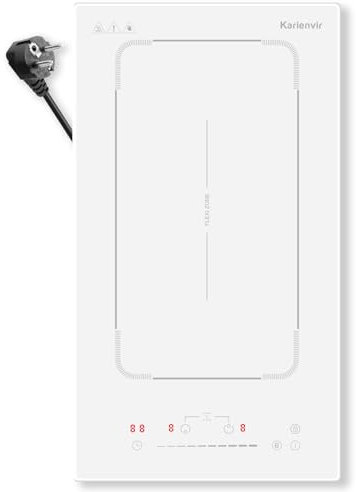 Karienvir Plaque Induction blanche 2 Feux Encastrable avec Prise, plaque a induction Flexible, Boost, Verrouillage de sécurité, Pause, Minuterie de 99 min, Maintien au chaud, 30 cm 3500 W