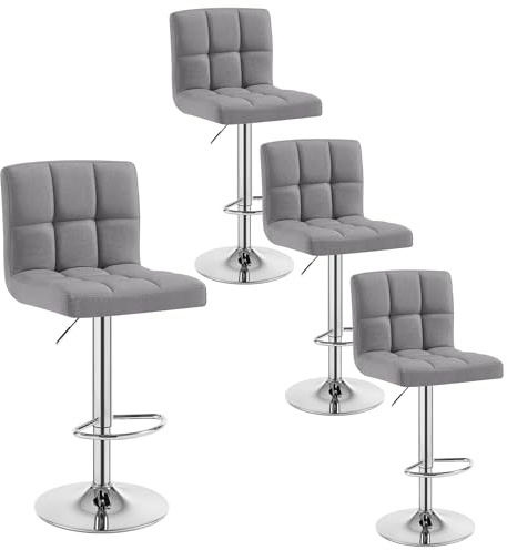 WOLTU Barstolar, set om 4, barstolar, ljusgrå, justerbar höjd, snurrstol, köksstolar med ryggstöd och fotstöd, robust metallram, fint linne, mjuk sits, BH32hgr-4