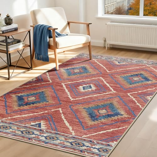 DEFYNEE Tapis de Salon Lavable en Machine 90x150cm Tapis antidérapant, Tapis de Chambre Style marocain pour Le Salon, l'entrée, la Chambre et la Cuisine, Rouge
