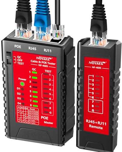 NOYAFA Testeur de câble réseau NF-468S, testeur de câble Ethernet RJ12 RJ11 RJ45 pour CAT5, CAT5E, CAT6, CAT6A, POE, testeur de continuité UTP/STP, toner, ligne téléphonique, câble CAT3, outils réseau