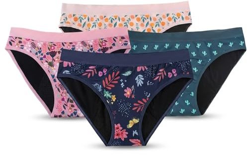FLADY Period Pants Women Medium Flow | Leak Proof Underwear Reusable Menstrual Knickers | Soft Cotton Period Underwear for Women | 4 Pack Multicolour
