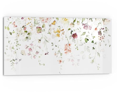 DEQORI Küchenrückwand Glas | Motiv Zarte Blütenpracht | 80x40 cm cm | Bad- oder Herd-Rückwand | Herdblende Spritzschutz für Küche & Badezimmer | moderne Deko für Fliesenspiegel