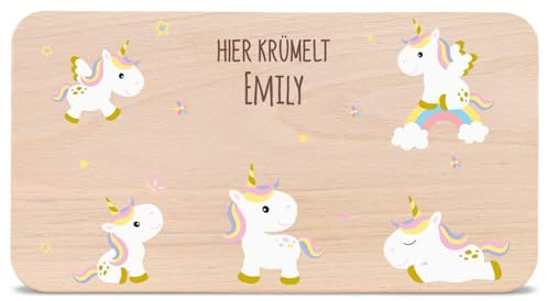 GRAVURZEILE - Bedrucktes Frühstücksbrettchen aus Holz - Cartoon Einhorn - Personalisiert mit Namen - Lebensmittelechter umweltfreundlicher Druck (GreenGuard Gold) - Farbe: Cartoon Einhorn