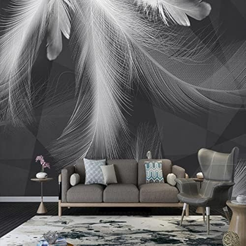 XLMING Simple Noir Blanc Gris Plume Abstrait Papier Peint 3D Intissé Salon Canapé Chambre À Coucher Salle Manger Intérieure Murale-200cm×140cm