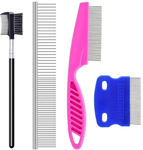 Pets Grooming Metal Comb Kit for Small Dogs Cats Puppies for Tear Stain Remover, 2-in-1 with Round Teeth to Remove Knots Crust Mucus