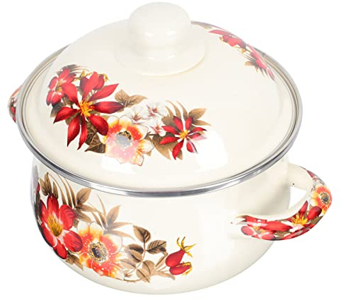 IMIKEYA Pentola Smaltata per Zuppa 16cm Coperchio, Pentola da Cucina in Smalto Resistente e Durevole, Maniglie Ergonomiche per Uso Domestico e Stoviglie su Griglia