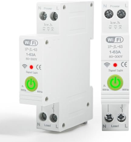 Jadeshay Tuya WiFi Smart Timer 1P 63A 230VAC DIN Rail Circuit Breaker Relay Smart Energy Monitor Meter with Voice Remote Control for Household Appliances,Compatible with Google Assistant Amazon Alexa
