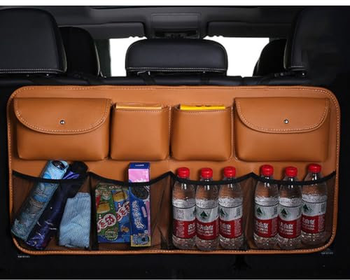 LINTINGLIHAI Auto Kofferraum Organizer für FIAT 500/500C/500E/Abarth 500 2007-2022, Kofferraumtasche Aufbewahrungstasche Faltbar Hängend Rückenlehne Kofferraum Tasche Zubehör,C/Brown