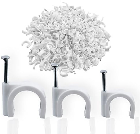 300 stück 3 Größen nagelschellen, kabelhalter, kabelschellen, kabelklemmen, kabelbefestigung, kabelhalter wand, haftclips mit eingestecktem nagel, für Starkstromkabel(weiß, 4mm, 6mm, 8mm)